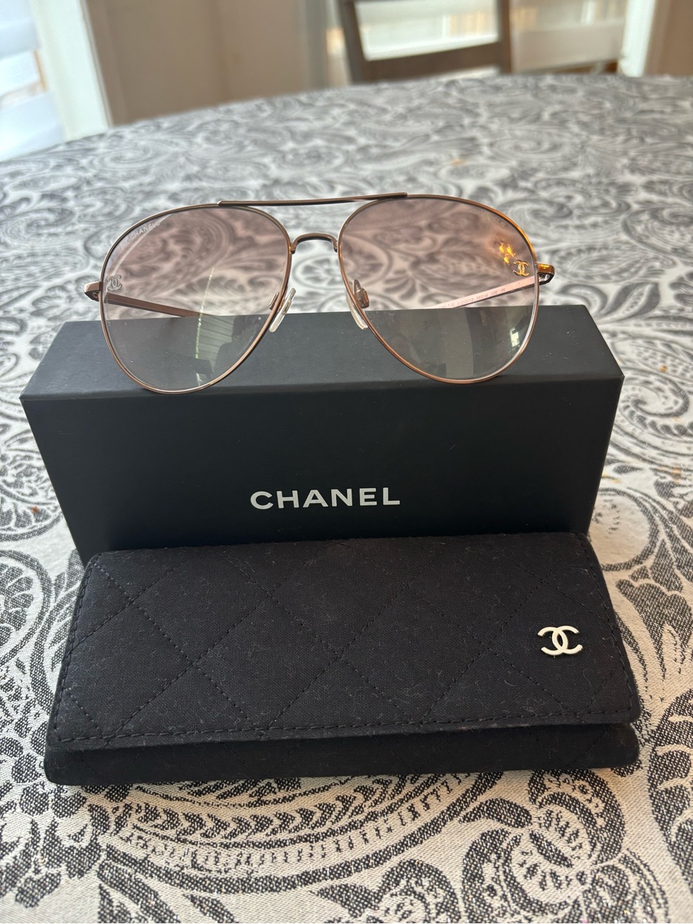 CHANEL Rose Gold Frame Sunglasses with Light Pink Lenses